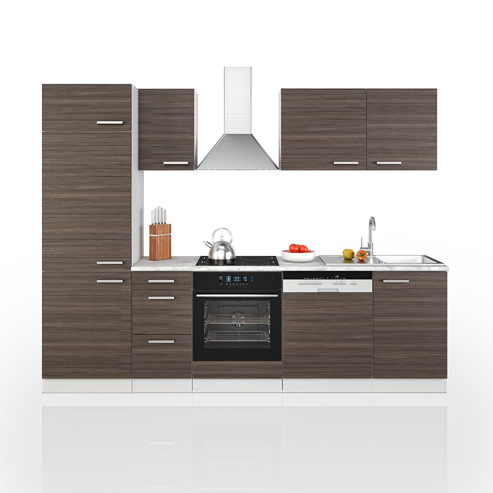 Vicco Küchenzeile Optima, Weiß Hochglanz/Weiß, 270 cm ohne Arbeitsplatte