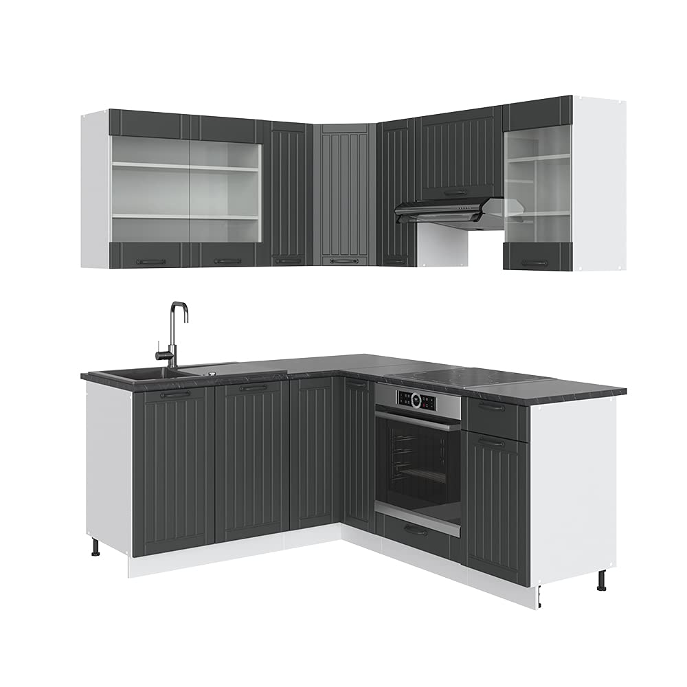 Vicco Eckküche Fame-Line, Grün-Gold Landhaus/Weiß/Weiß, 160 x 190 cm ohne Arbeitsplatte