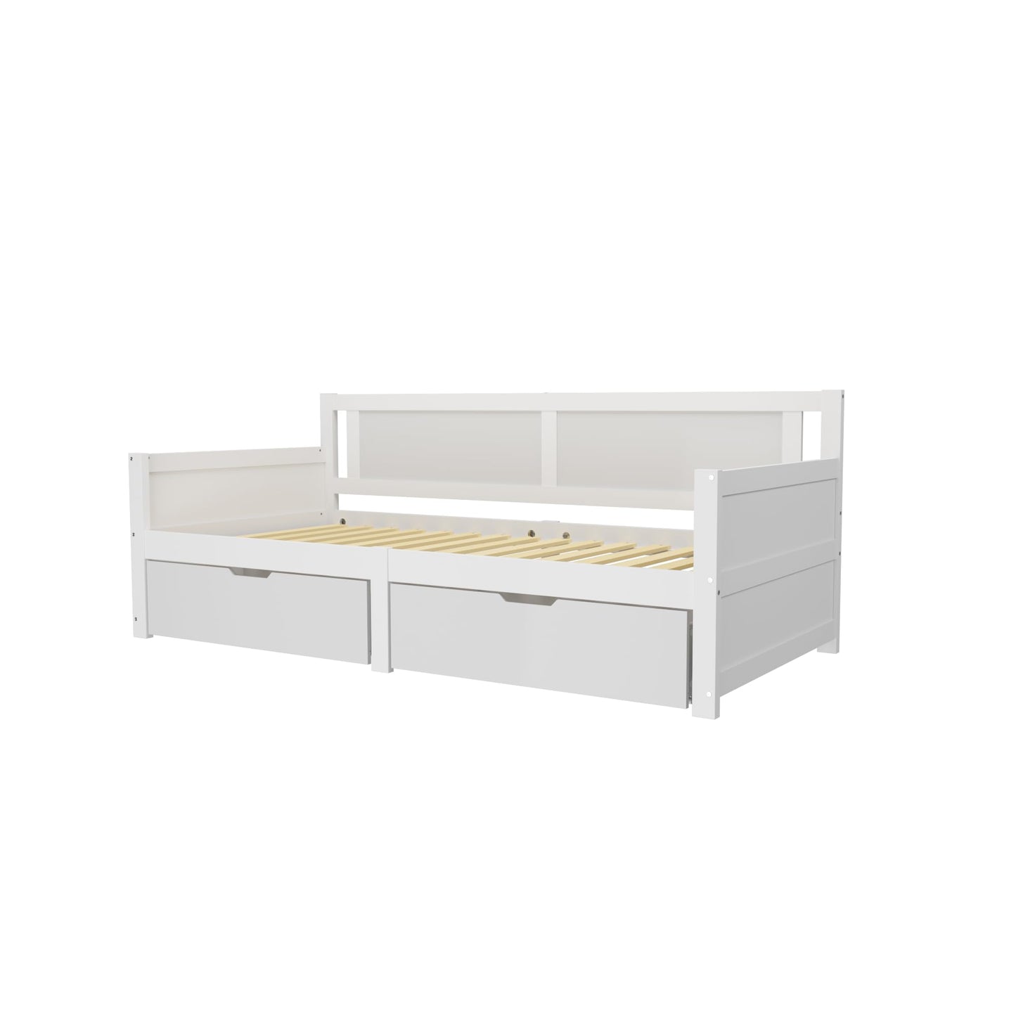 Children's Bed 90 x 200 cm, Wooden Bed with Drawers and Board, Headboard with Bookshelf and Fall Protection, Bed with Slatted Frame and Storage Space, Teenager's Bed, Functional Bed, Wooden Bed Frame,