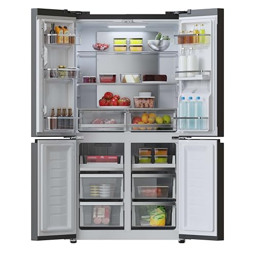 Cecotec Amerikanischer Kühlschrank, 4 Türen, 564 l, Bolero, CoolMarket, 4D 564 Dark E. 183 cm hoch, 91 cm breit, Wasserspender, geringer Stromverbrauch, Invertermotor, Plus, Total NoFrost