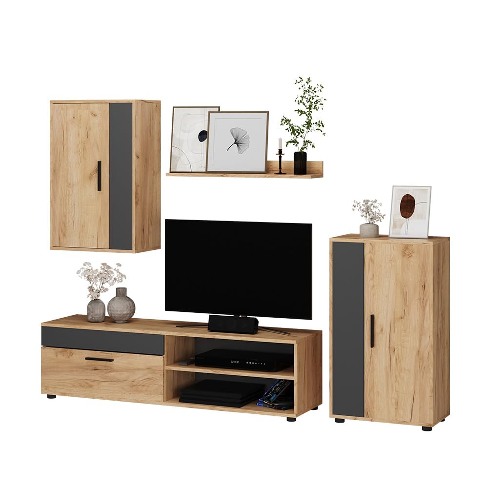 Vicco Berno TV Wall Unit Beige / Anthracite Set of 4