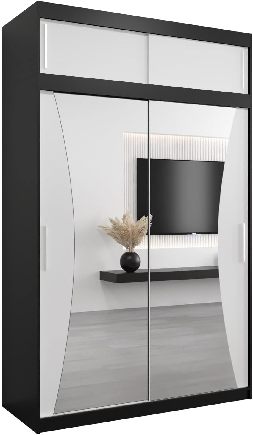 MEBLE KRYSPOL Kleiderschrank mit Spiegel Monaco - Garderobenschrank - Schrank Schlafzimmer - Mehrzweckschrank DREI Schiebetüren - Regalen - Flur Möbel - Kleiderstange Schrank - Allzweckschrank
