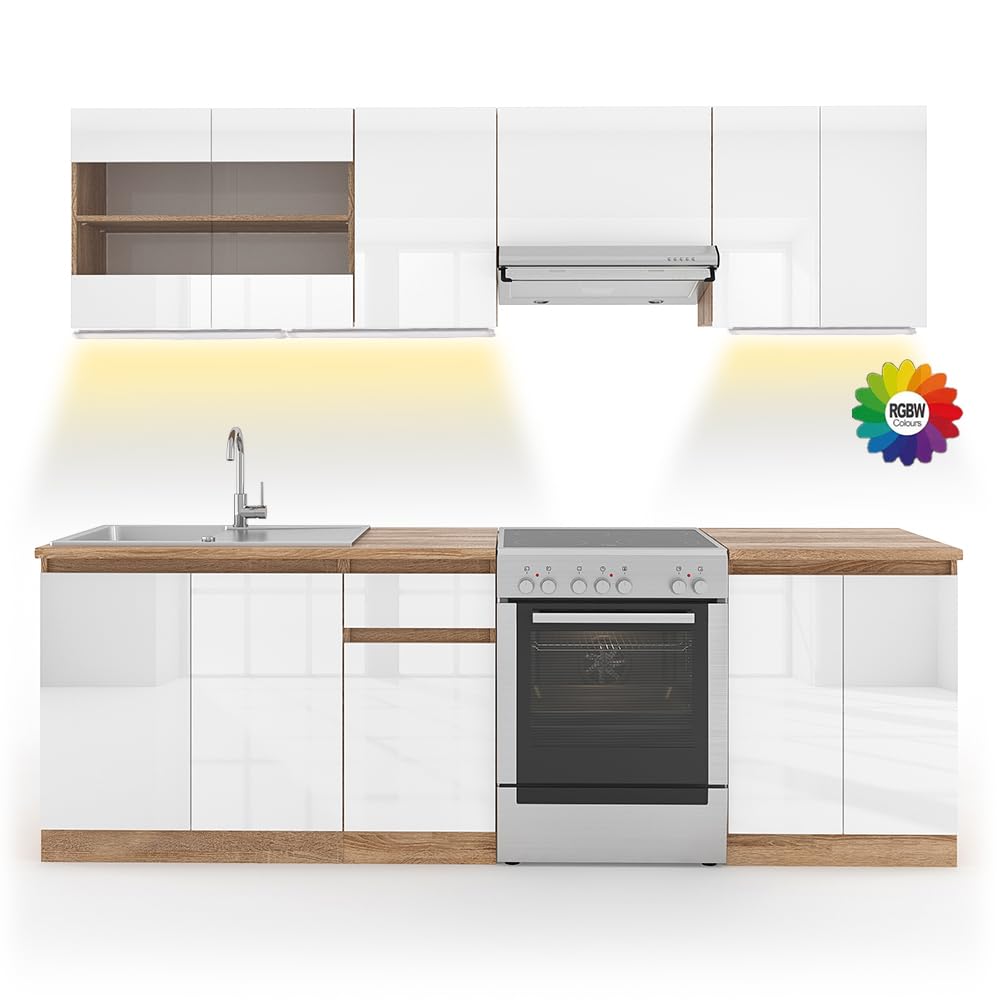 Vicco Kitchen Raul 240 cm Kitchen Unit Kitchen Block Built-in Kitchen – Freely Combinable Units