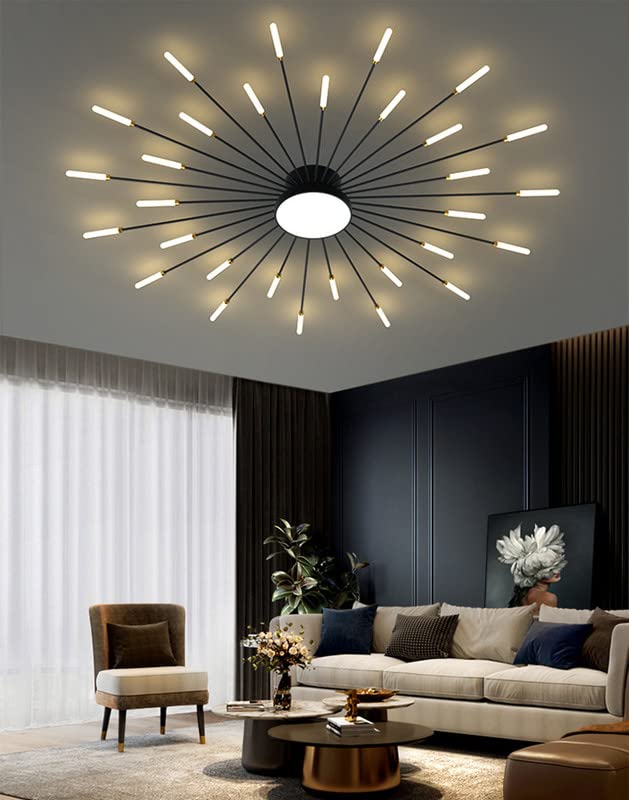 minifair Moderne LED-Deckenleuchte, 12 + 1 Köpfe, halbbündige Deckenleuchte, goldene Kronleuchter, Deckenbeleuchtung für Schlafzimmer, Wohnzimmer, Küche, Esszimmer, Restaurant