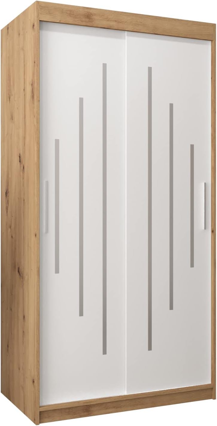 Kryspol Schwebetürenschrank York 250 cm Kleiderschrank mit Kleiderstange und Einlegeboden Schlafzimmer- Wohnzimmerschrank Schiebetüren Modern Design (Weiß)