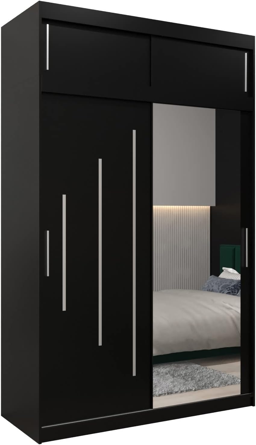 MEBLE KRYSPOL Kleiderschrank mit Spiegel York 2 - Garderobenschrank - Schrank Schlafzimmer - Mehrzweckschrank Zwei Schiebetüren - Regalen - Flur Möbel - Kleiderstange Schrank - Allzweckschrank