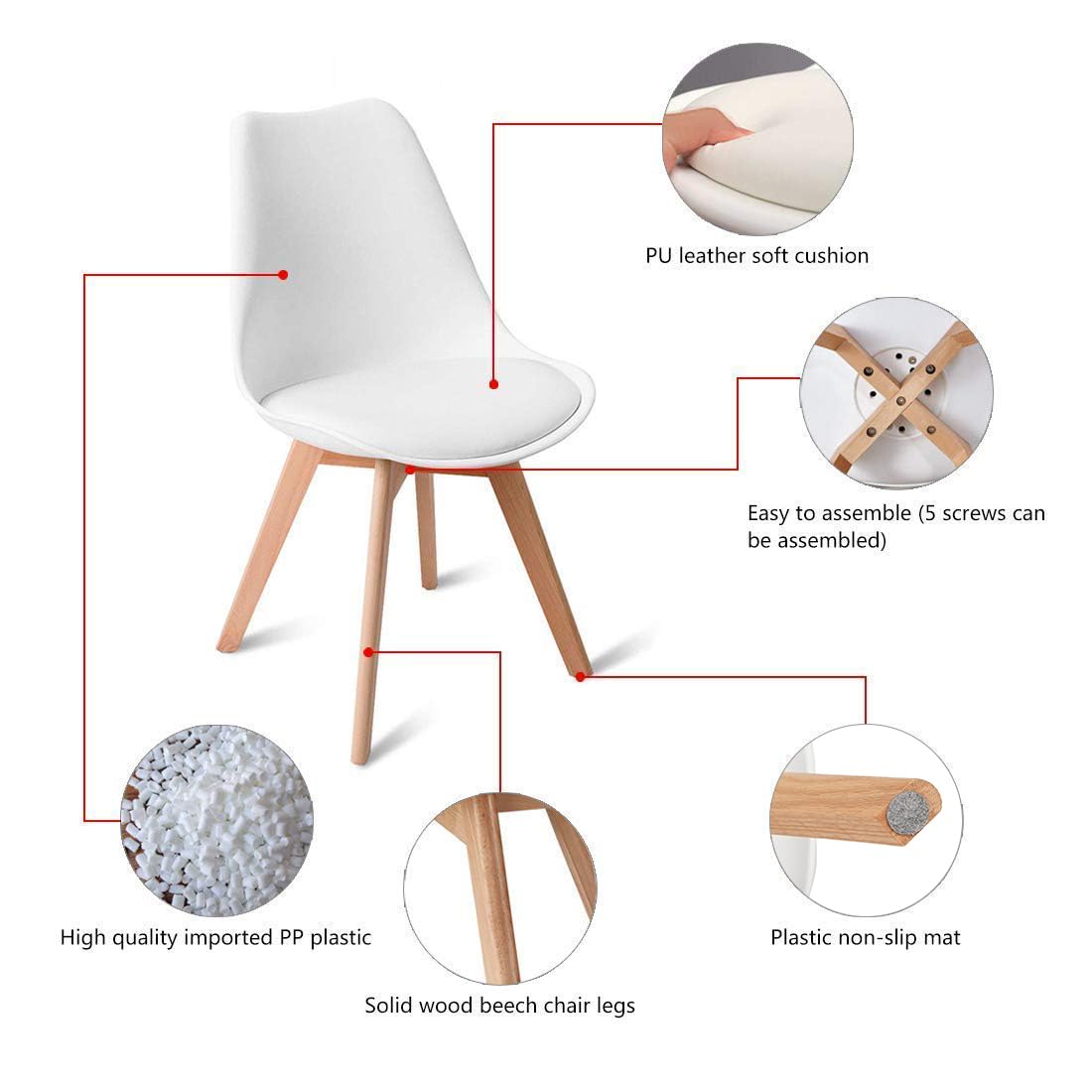 H.J WeDoo Esszimmergruppe mit 4 Essstühlen, Rechteckig Esstisch und Stühle für Esszimmer, Küche, Wohnzimmer, Weißer Esstisch und Graue Stühle