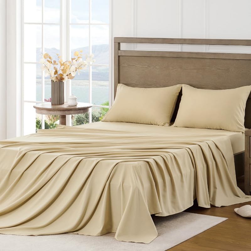 FreshCulture Queen Sheet Set - Ultra Soft Sheets for Queen Size Bed - Brushed Microfiber - Deep Pockets - Easy Care - Cooling & Breathable Sheets - 4 Pieces Hotel Luxury Queen Bed Sheets (White)