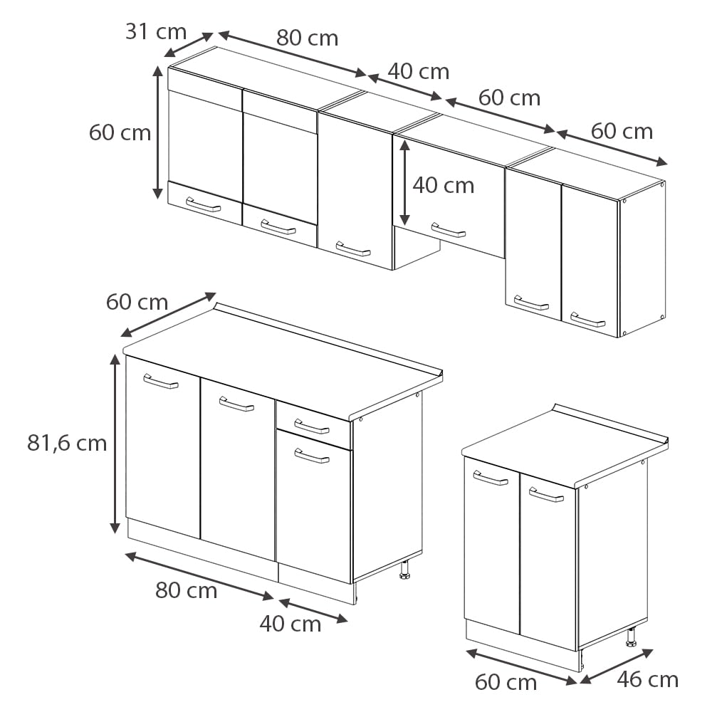 Vicco R-Line Kitchen Unit, Cashmere/Anthracite, 240 cm, AP Anthracite