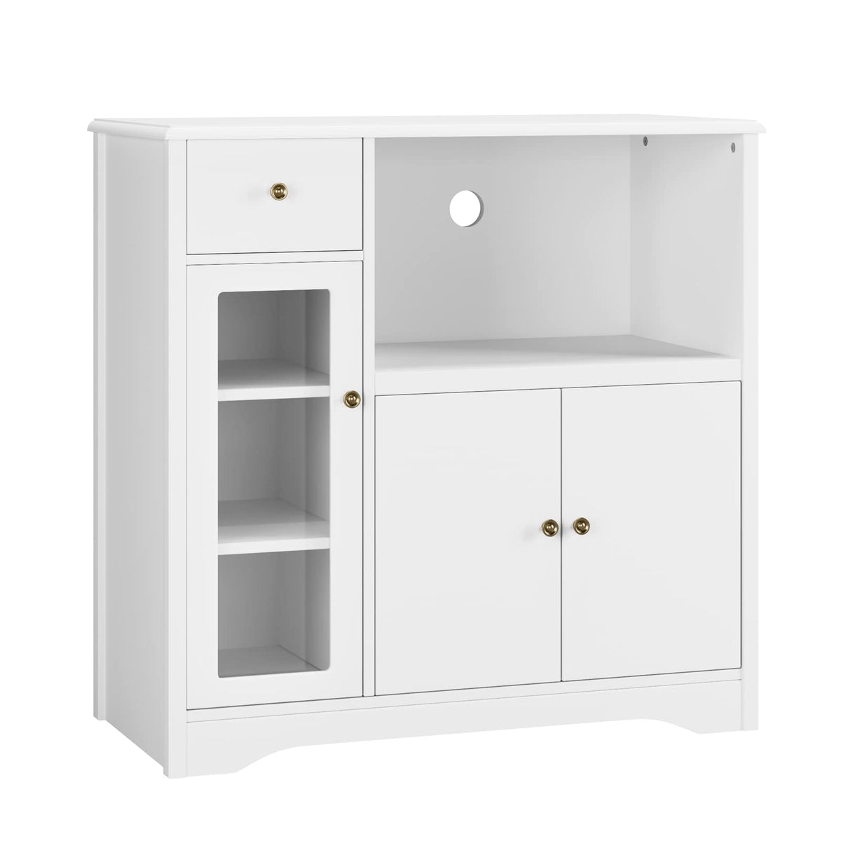 HOCSOK Kitchen Cabinet with Worktop, Sideboard Kitchen with Microwave Shelf, Buffet Cabinet with 1 Drawer, 3 Doors, Adjustable Shelves, for Kitchen, Dining Room, Living Room, White