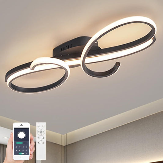 WSXEDC Moderne Kreative LED Deckenleuchte Dimmbare Metall Chrom für die Augenpflege Deckenlampe Mit Fernbedienung für Wohnzimmer Schlafzimmer Esszimmer Flure Gold 60cm