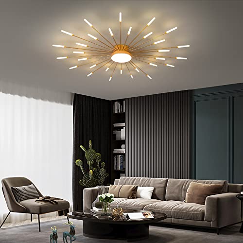 minifair Moderne LED-Deckenleuchte, 12 + 1 Köpfe, halbbündige Deckenleuchte, goldene Kronleuchter, Deckenbeleuchtung für Schlafzimmer, Wohnzimmer, Küche, Esszimmer, Restaurant