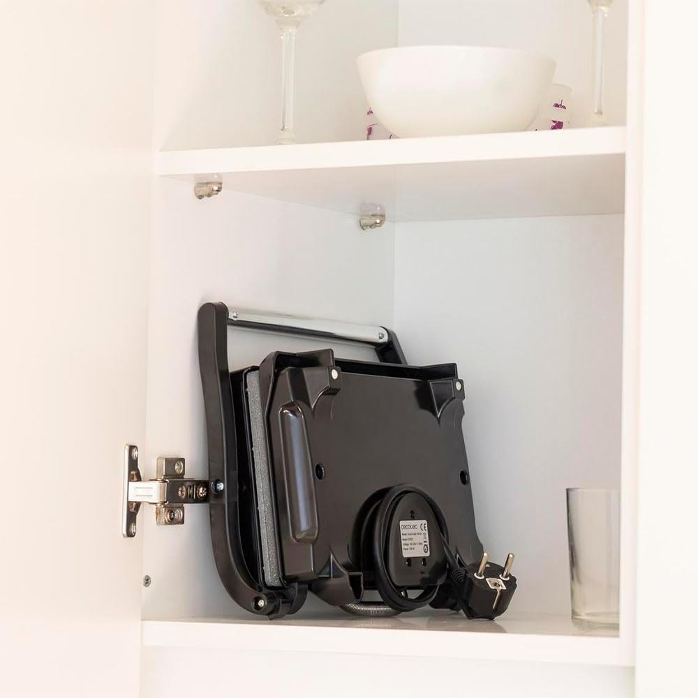 Cecotec Rock'n Grill Electric Grill with Grill, 700 W, Surface 23 x 14.5 cm, Non-Stick Coating, PTFE Free, PFOA Free, Floating Plate, Cold Handle, Light Indicator, Vertical Storage