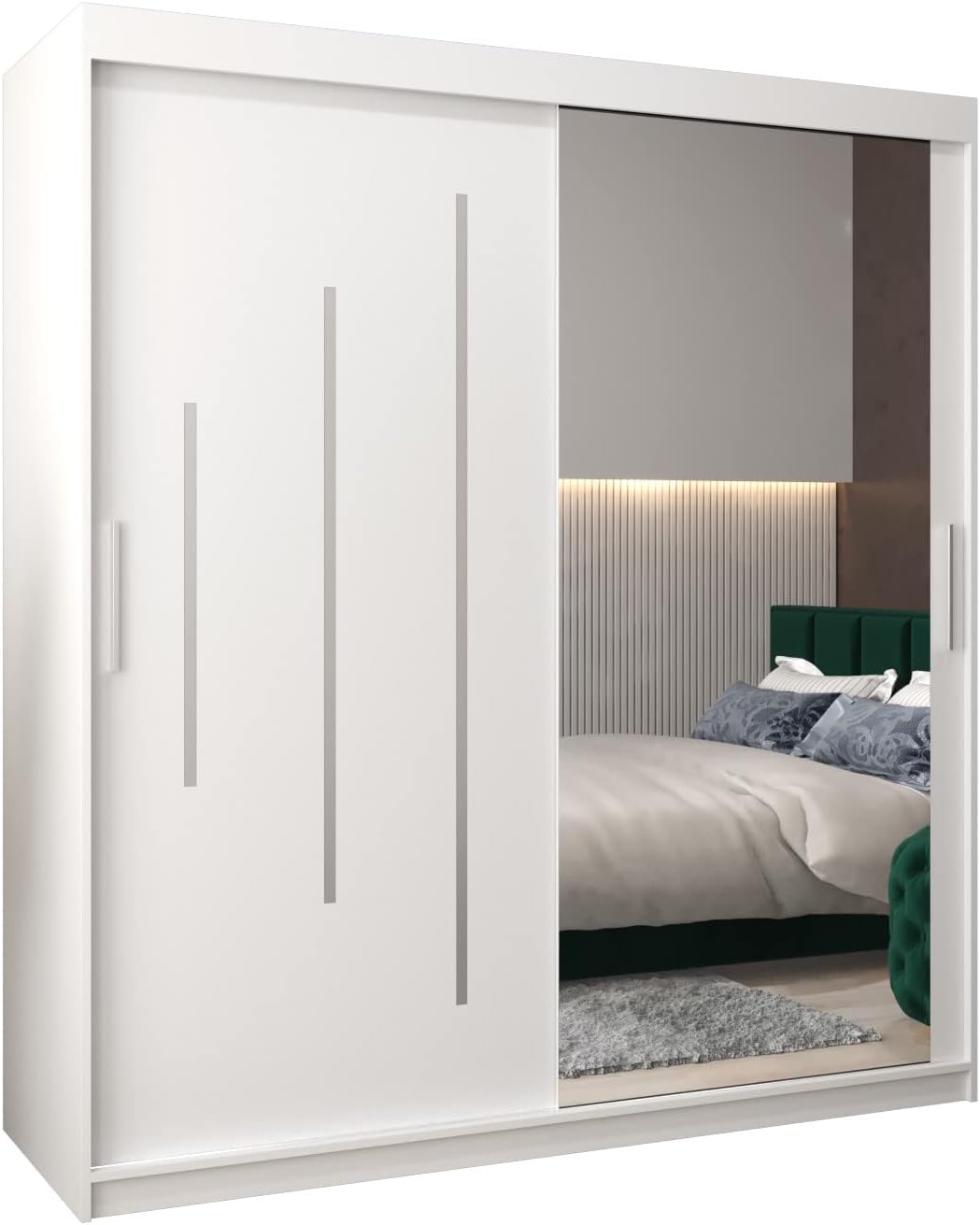MEBLE KRYSPOL Kleiderschrank mit Spiegel York 2 - Garderobenschrank - Schrank Schlafzimmer - Mehrzweckschrank Zwei Schiebetüren - Regalen - Flur Möbel - Kleiderstange Schrank - Allzweckschrank