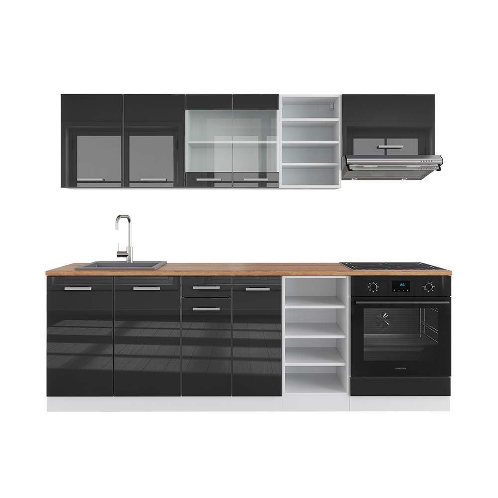 Vicco Küchenzeile R-Line, Küchenblock, Blau-Grau/Weiß, 240 cm ohne Arbeitsplatte
