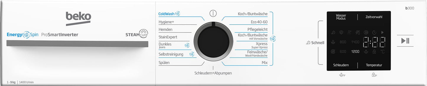 Beko BM3WFU3741R Waschvollautomat, Waschmaschine, 7 kg, EnergySpin, Schleuderwahl 1400 U/min, SteamCure Dampffunktion, allergikergeeignet, AquaWave Schontrommel, Weiß