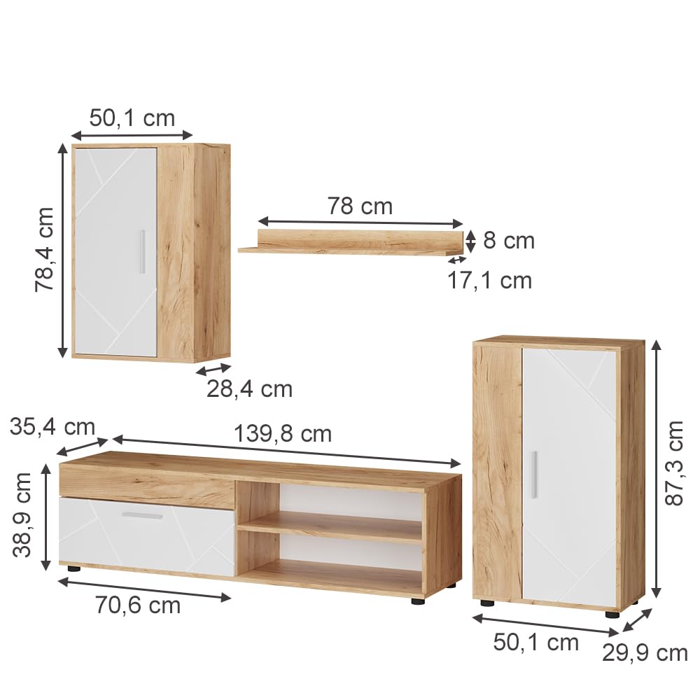 Vicco Berno TV Wall Unit Beige / Anthracite Set of 4
