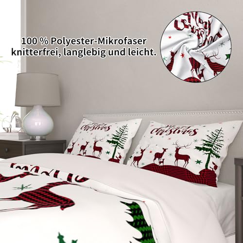 UGZDEA Christmas Bed Linen Set 200 x 200 cm, 3D Christmas Bedding Set with 2 Pillowcases, Santa, Christmas Tree, Deer, Christmas Gift for Teenagers (I, 200 x 200 cm)