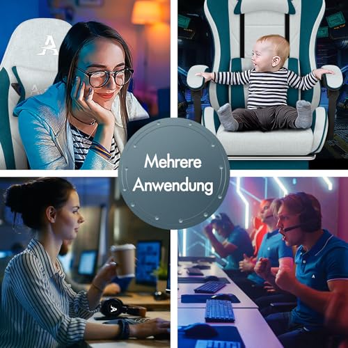 ALFORDSON Gaming-Stuhl mit Massage-Lendenwirbelkissen, ergonomischer Gamer-Racer-Stuhl mit Verstellbarer Rückenlehne, Drehstuhl mit Fußstütze, höhenverstellbar, Schwarz