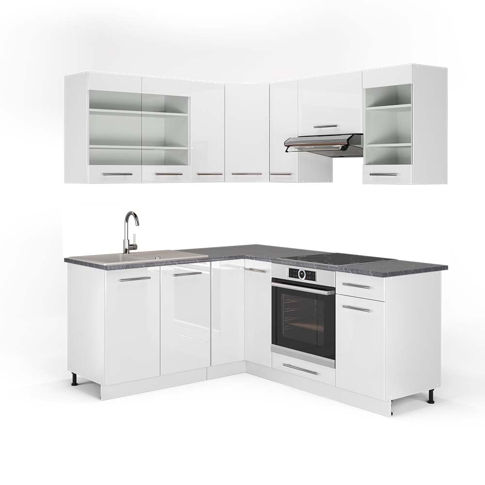 Vicco Eckküche Fame-Line, Grün-Gold Landhaus/Weiß/Weiß, 160 x 190 cm ohne Arbeitsplatte