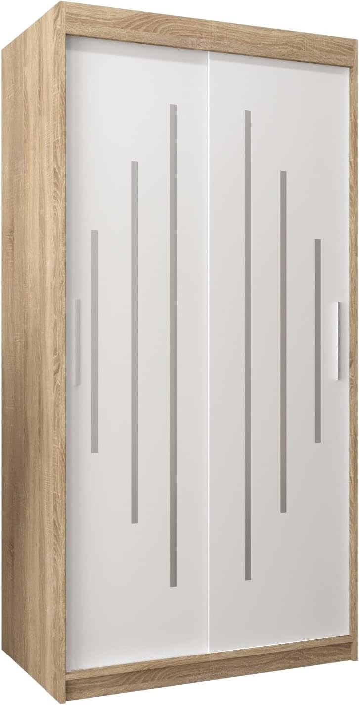 Kryspol Schwebetürenschrank York 250 cm Kleiderschrank mit Kleiderstange und Einlegeboden Schlafzimmer- Wohnzimmerschrank Schiebetüren Modern Design (Weiß)