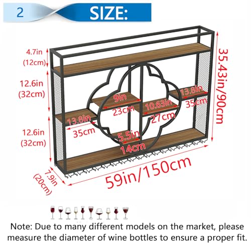 YDEHUEAD Moderne Metall Wand montiert Wein Display Rack, Flower Type-Schicht-Eisen-Rack, Wand Flaschenregal für Ba, Bar Einheit Floating Shelves, Flaschenregal für Home, Restaurant (Black, 150)