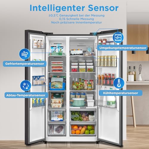 Midea KS-DDX 6.32 WT Side-by-Side Kühl-/Gefrierkombination/ 178,8 cm Höhe/ 254 kWh/Jahr/No Frost/Dual Inverter Compressor/mit 3in1 Wasser-/Eisspender und Wassertank, Dark Inox