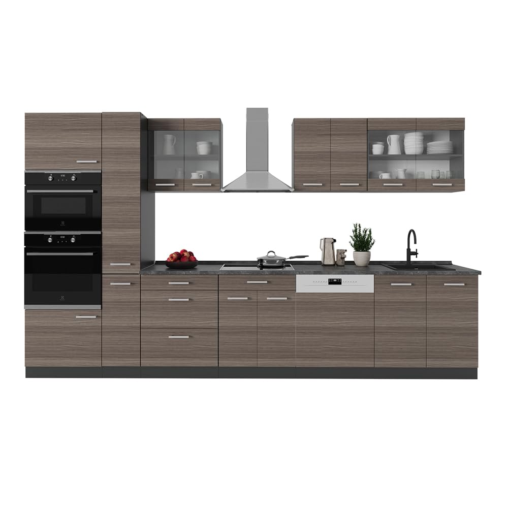 Vicco R-Line Fitted Kitchen Cabinets Anthracite Kitchen Furniture (Anthracite / White High Gloss, MUS 350 cm)