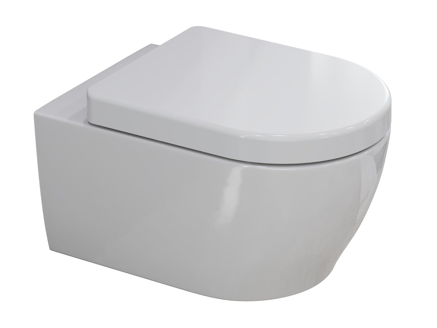 SSWW | Spülrandlose Toilette mit Softclose Toilettendeckel, Hänge-WC aus Keramik, Wand-WC, Tiefspüler | 54 cm lang