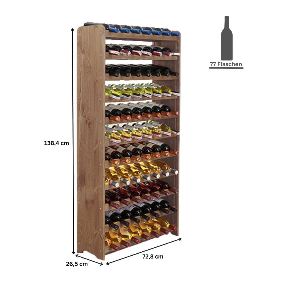 PROREGAL Weinregal PINOTWINE C | HxBxT 87,2x63,2x26,5cm | 42 Flaschen | Massives Kiefernholz | Natur unbehandelt | Weinhalter Weinständer Flaschenständer Flaschenregal Holzregal