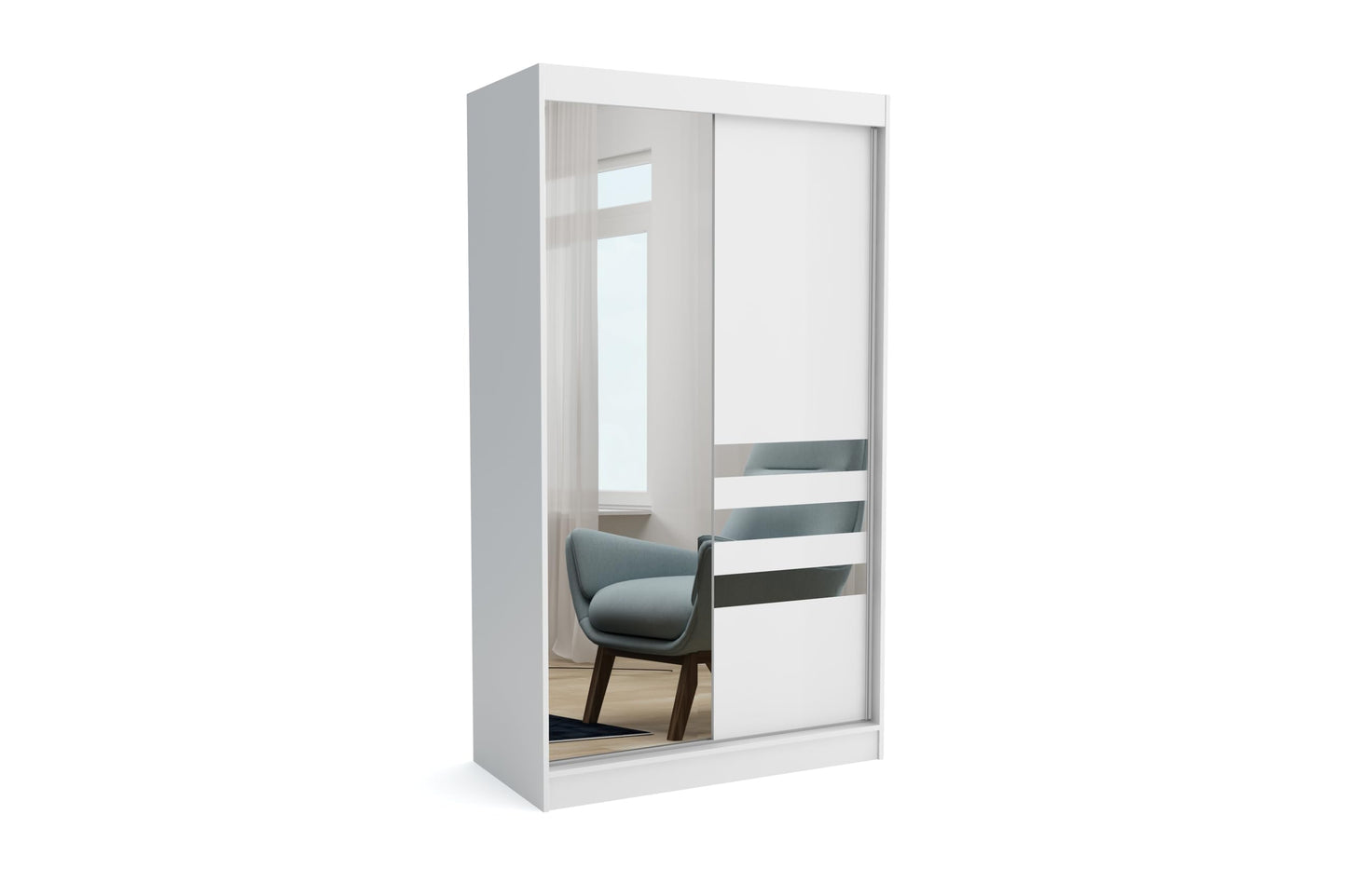 Brent - Kleiderschrank mit Spiegel Henry, 250cm Breit, Schlafzimmerschrank mit 1 Kleiderstange und Einlegeböden für Kleidung, Kleiderschrank Grau
