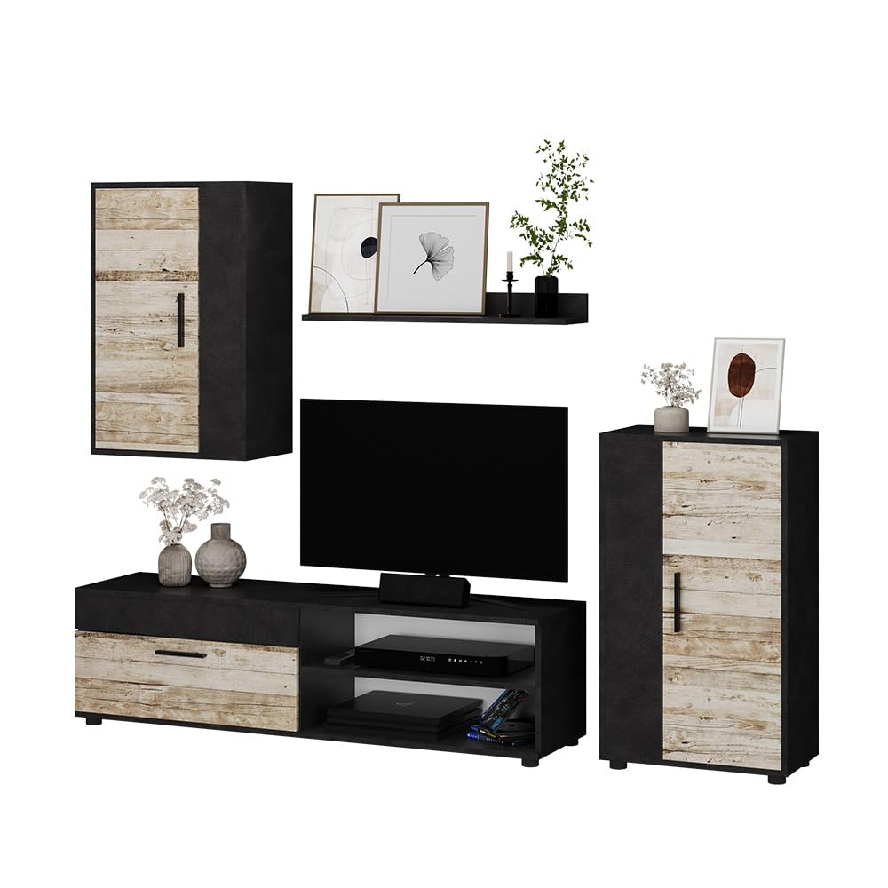 Vicco Berno TV Wall Unit Beige / Anthracite Set of 4