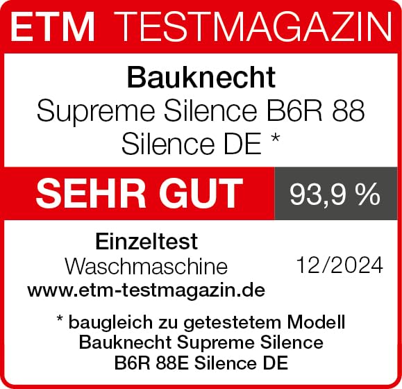 Bauknecht B6R 88 Silence DE Washing Machine, 8 kg, Front Loader, Supreme Silence, Energy Efficiency A-20%, 1400 rpm, ZEN Motor, Particularly Quiet Washing Machine, Steam 3.0-3, Powerful Steam