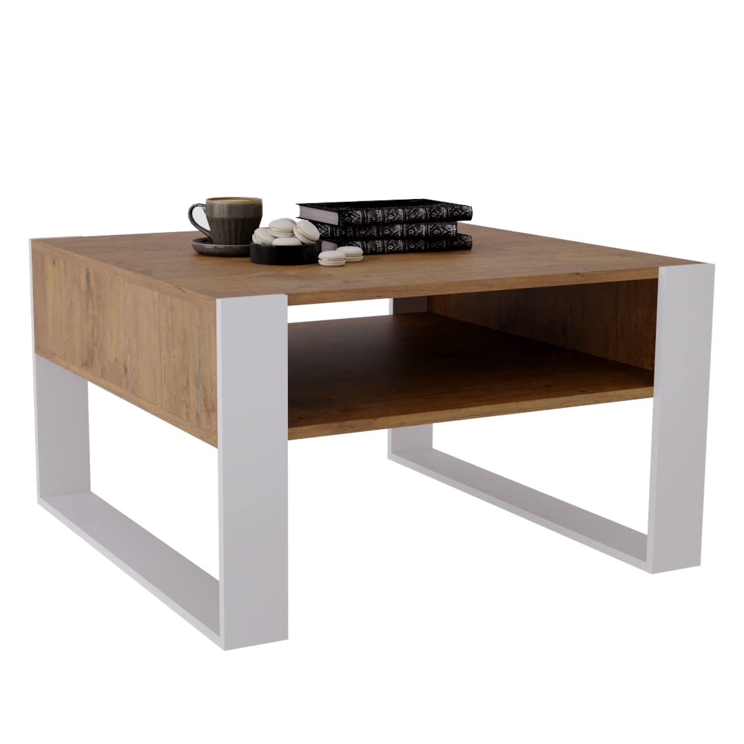 AKKE Karo Couchtisch für Wohnzimmer Beistelltisch Wohnzimmertisch Modern Sofatisch Kaffeetisch Deko Möbel für Wohnzimmer Wohnzimmertische Couchtische Eiche Mit Schwarzen Beinen
