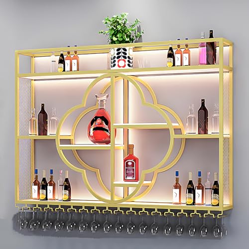 YDEHUEAD Moderne Metall Wand montiert Wein Display Rack, Flower Type-Schicht-Eisen-Rack, Wand Flaschenregal für Ba, Bar Einheit Floating Shelves, Flaschenregal für Home, Restaurant (Black, 150)
