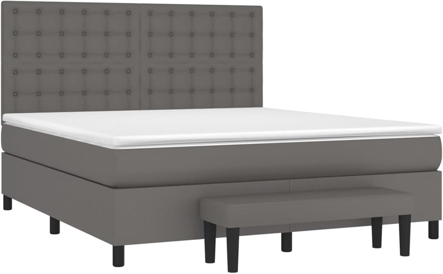 Gecheer Box Spring Bed with Mattress, Grey, 180 x 200 cm, Faux Leather