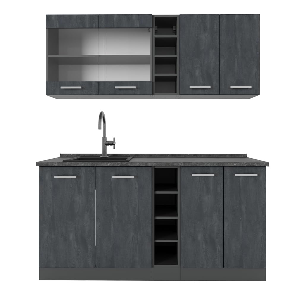 Vicco Single Kitchen R-Line White High Gloss / Anthracite 160 cm without Worktop