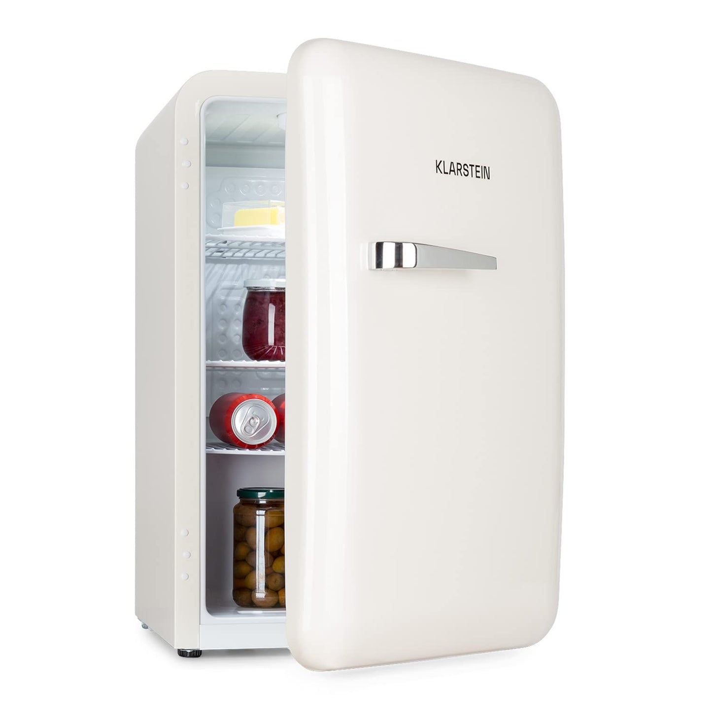 Klarstein Kühlschrank, Mini-Kühlschrank für Getränke, Kühlschrank Klein, Kleiner Kühlschrank Lautlos, Skincare Fridge, Vintage Design, Camping Kühlschrank, Minikühlschrank für Zimmer, 0-10°C, 70 L