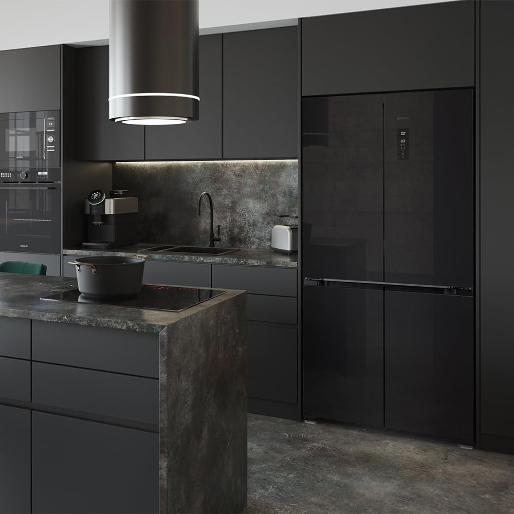Cecotec Amerikanischer Kühlschrank, 4 Türen, 564 l, Bolero, CoolMarket, 4D 564 Dark E. 183 cm hoch, 91 cm breit, Wasserspender, geringer Stromverbrauch, Invertermotor, Plus, Total NoFrost