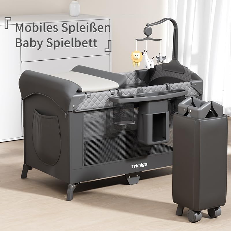 4-in-1 Baby Cot, Travel Cot, Height Adjustable, Children's Travel Cot & Side Cot, 120 x 70 cm, Foldable with Changing Mat, Playpen, Mosquito Net, Up to 15 kg