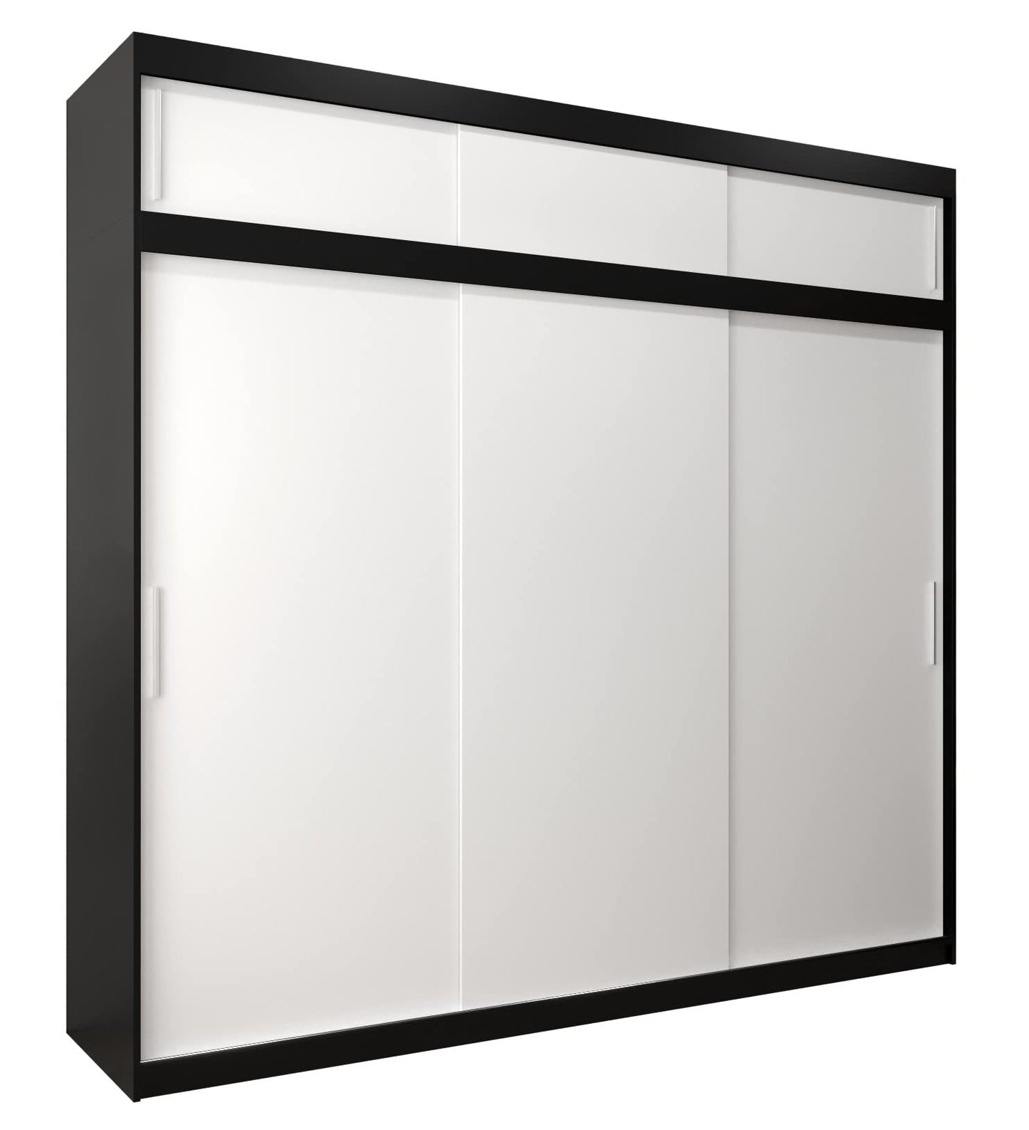 MEBLE KRYSPOL Tokyo 250 Wardrobe with Three Sliding Doors for Bedroom – Modern Storage Cabinet with Clothes Rail and Shelves – 250 x 200 x 62 cm – Matte Black and Artisan