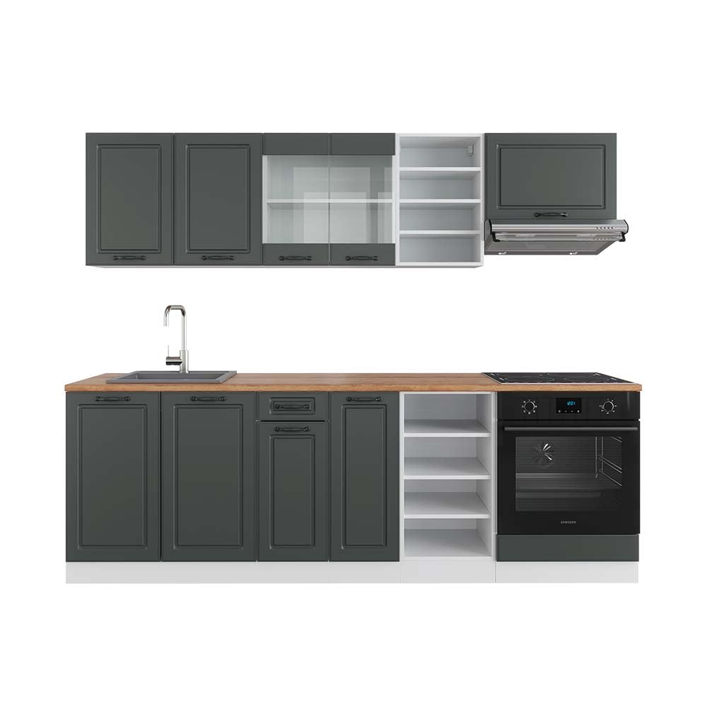 Vicco Küchenzeile R-Line, Küchenblock, Blau-Grau/Weiß, 240 cm ohne Arbeitsplatte