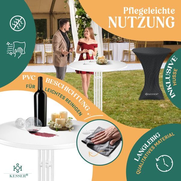 KESSER® Gastro Bar Table Folding Bistro Table Powder-Coated Stainless Steel Top Height-Adjustable Feet Party Table Diameter 80 cm Indoor and Outdoor Reception Table Folding Table Including Cover Black