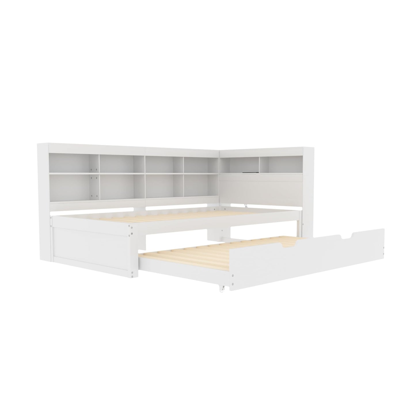 xixiworkshop Kinderbett 90x200cm Ausziehbett Bett mit Stauraum und USB-Steckdose/Mehreren Ablagefächern multifunktionales Jugendbett/Gästebett/Doppelbett mit Stauschrank Lattenrost,Ohne Matratze,Grau
