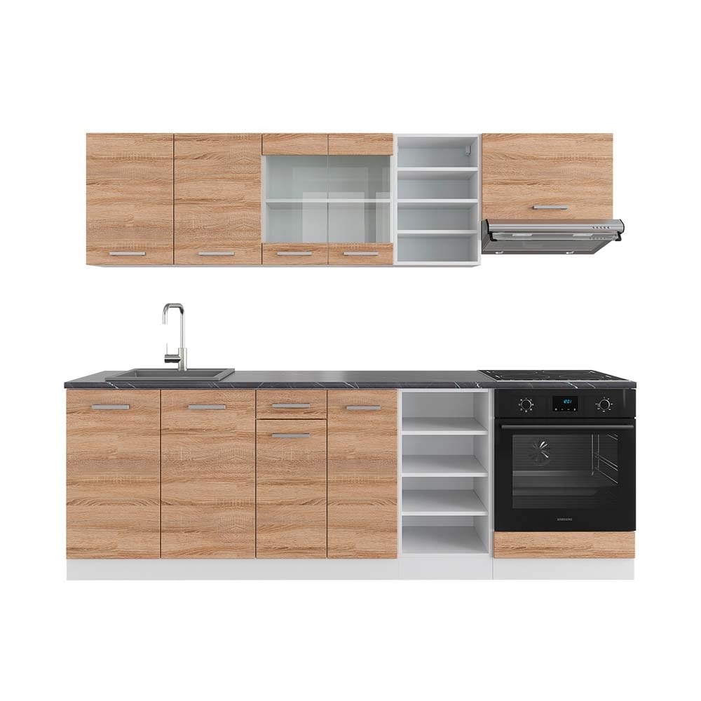 Vicco Küchenzeile R-Line, Küchenblock, Blau-Grau/Weiß, 240 cm ohne Arbeitsplatte