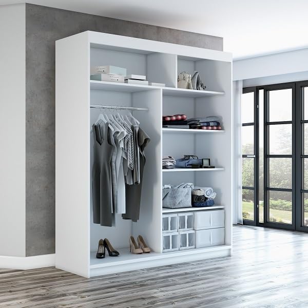 A&J MöbelLand Schwebetürenschrank MIT, 2-türig Kleiderschrank mit Spiegel (Schwarz, 160 cm x 215 cm)