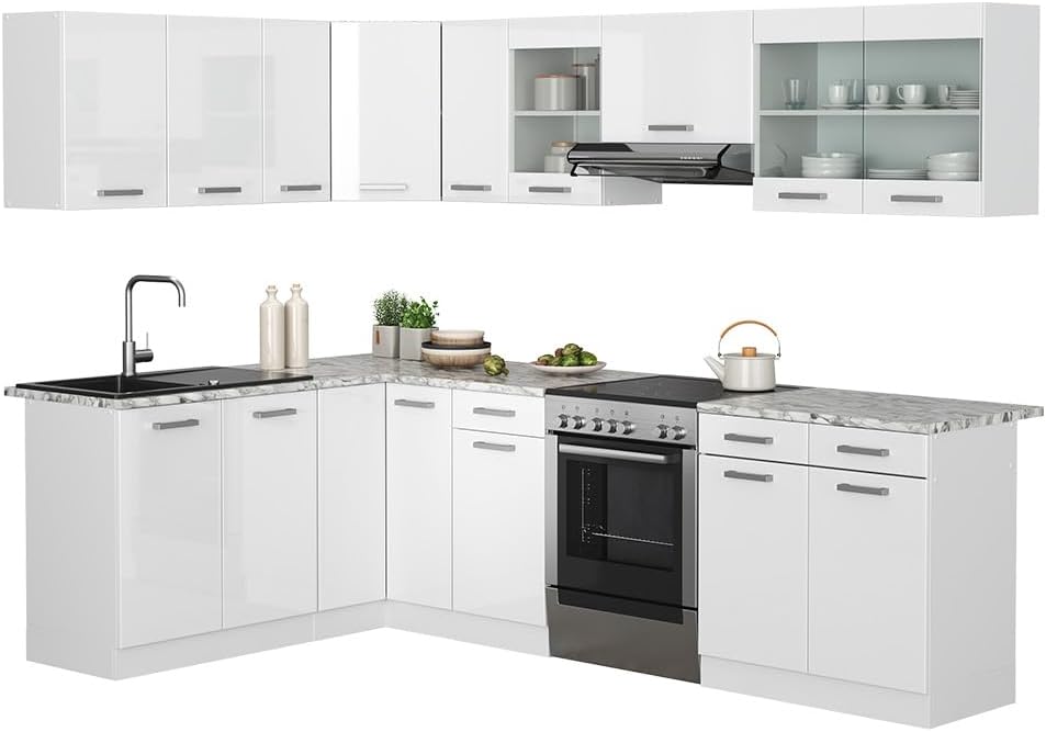 Vicco Kitchen Unit L 210 cm Kitchen Block Angle Corner Built-in Sonoma Oak - Freely Combinable Units - R-Line