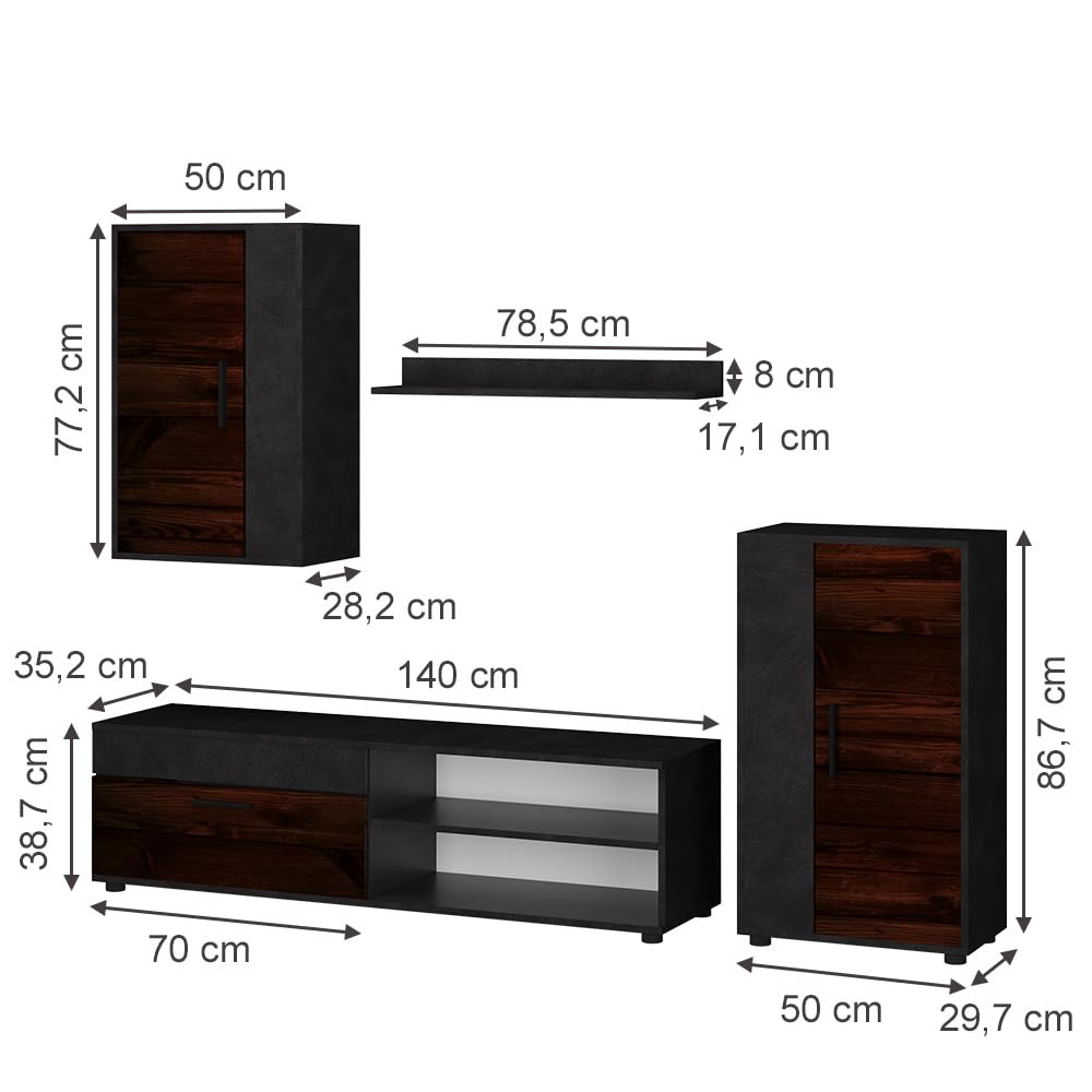 Vicco Berno TV Wall Unit Beige / Anthracite Set of 4