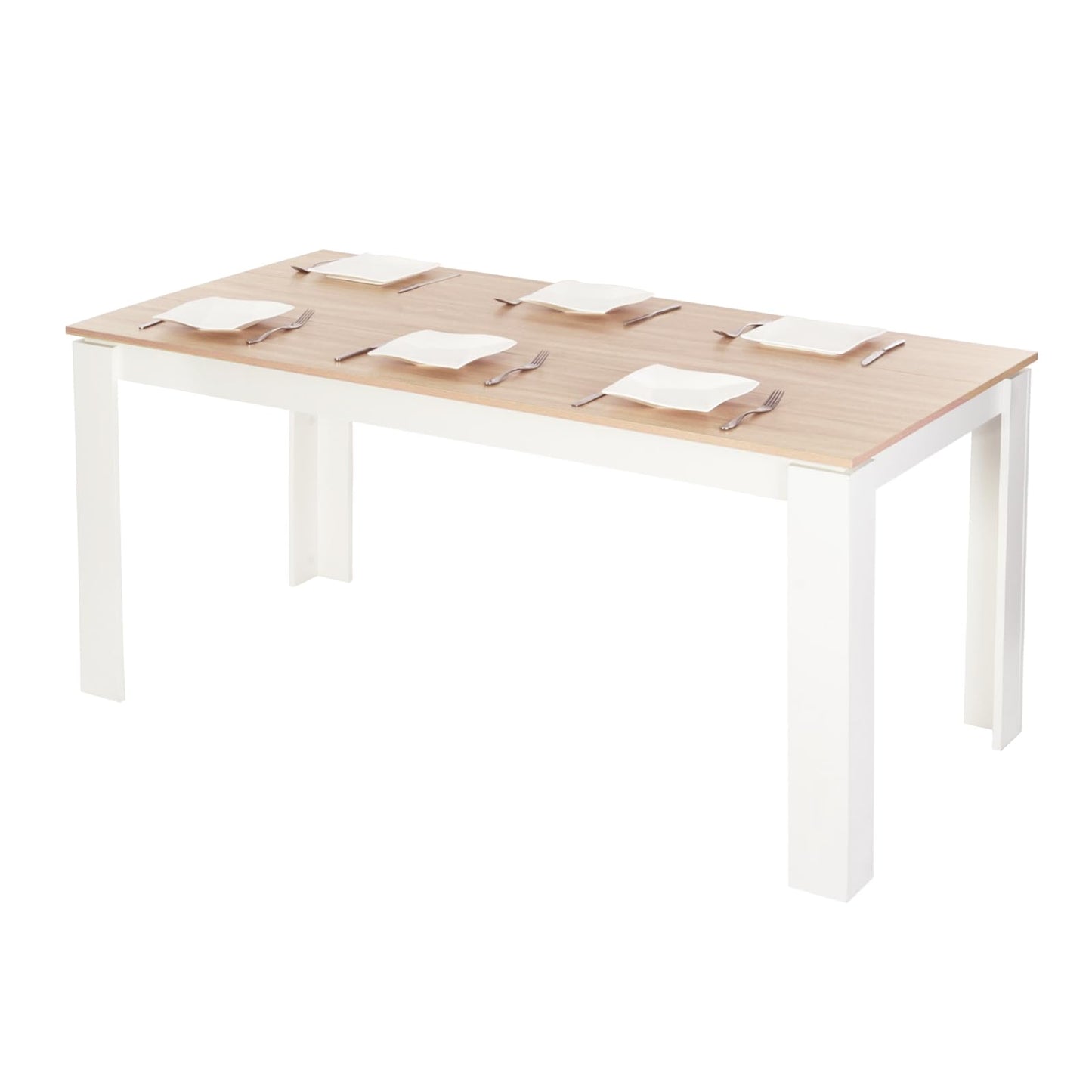 FURNITABLE Esstisch mit 6 Stühlen Esszimmergruppe, Essgruppe mit Hochlehner Kunstleder Stuhl für 6 Personen, Sitzgruppe für Küche Wohnzimmer(160cm Eiche-Weiß Tischbein Tisch+6 Schwarz Stühle)