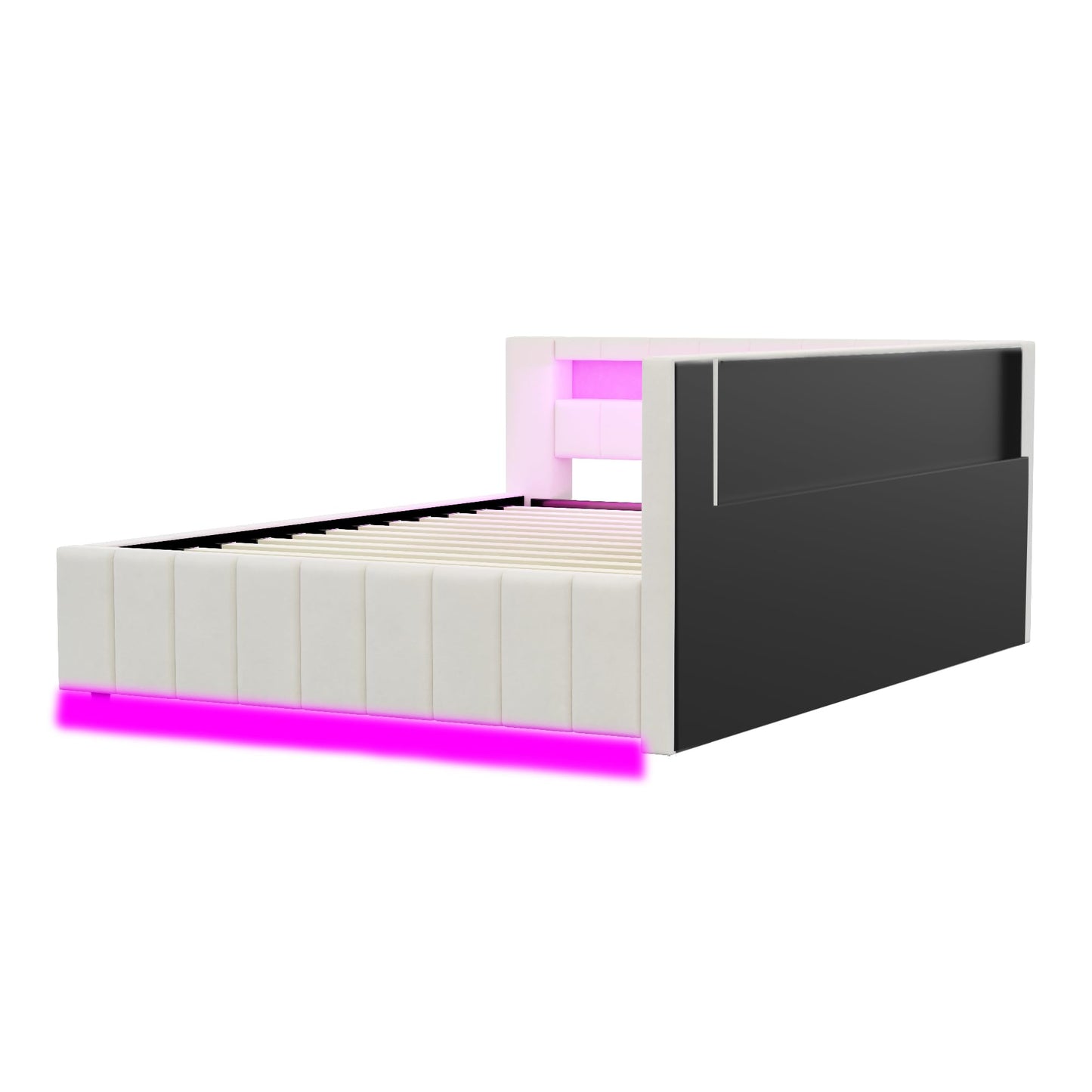 KEYIDE Upholstered Sofa Bed, 140 x 200 cm with LED Lighting and USB Charging, Bed Frame with Wooden Slatted Frame, Day Bed, Guest Bed, Youth Bed, Velvet Fabric, Without Mattress (Grey, 140 x 200)